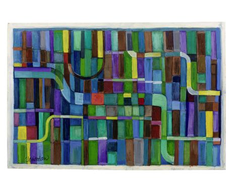 Janardan Bhatt (British, born 1941)OP 43 signed and dated '84 lower right; signed lower leftoil on hardboard82.9 x 122.2cm (3
