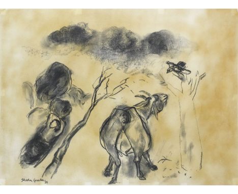 Sheela Gowda (Indian, B. 1957)Untitled (Rural Landscape) signed and dated '84 lower leftcharcoal on paper55 x 73.8cm (21 5/8 