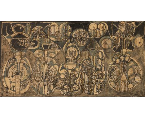 Avinash Chandra (India, 1931 - 1991)Figures on Dark Ground  Pen and watercolour on paper Hamilton Gallery label on reverse.26