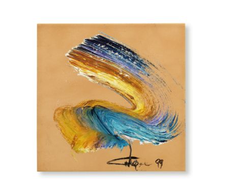 Ismail Gulgee (Pakistani, 1926-2007)Untitled (Calligraphic) signed and dated '99 lower rightoil on ceramic tile30.8 x 30.8cm 