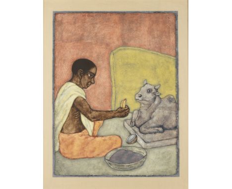 Shanti Panchal (Indian, B. 1951)Untitled (Offering) signed and dated 88-89 [?] in devanagari upper left watercolour on paper7