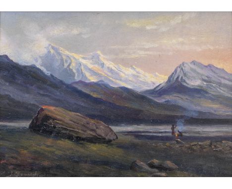 Jamini Prokash Gangooly (Indian, 1876-1953)Untitled (Himalayan Landscape) signed lower leftoil on board23 x 31.2cm (9 1/16 x 