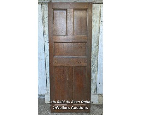 3 doors. An oak and pine 5 panel door painted one side 76cm x 196cm x 5cm. A large oak and pine 6 panel door (ex Sothebys hea