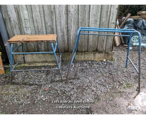 2 pieces of Gym equipment from Haslemere Heights school. 1950s vintage. One with an oak seat. Would make a good workdesk plus