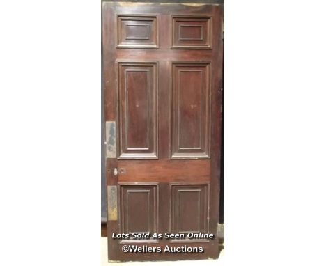 Victorian mahonany veneered 6 panel door. One painted face. Pencil moulding to panels on one side. 98cm x 218cm x 5.5cm 