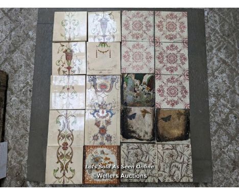 20 reclaimed transfer print tiles. Some original Edwardian and some later copies. Size 6" x 6" 