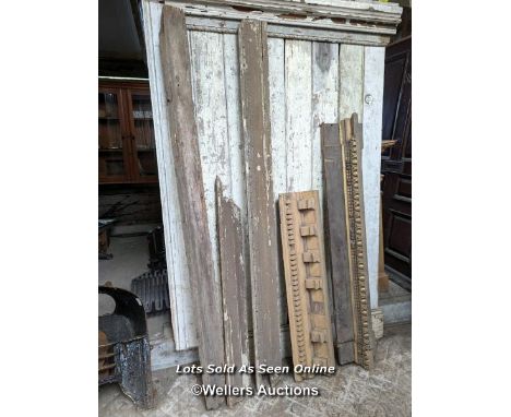 A batch of large decorative mouldings inc handcarved Georgian pine architrave and gilded egg and dart oak panel. Sizes 111cm 