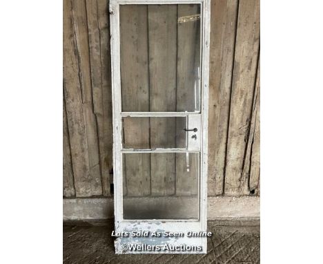 Crittall steel door and frame. Working handle. Original glass, central panel broken. C1930. inc key (not tested) size inc fra