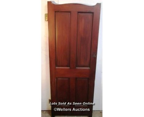 3 hardwood doors, oak/mahogany, a train station toilet door (73cm x 190cm x 3.5cm), an oak door for glazing (broken glass, 77