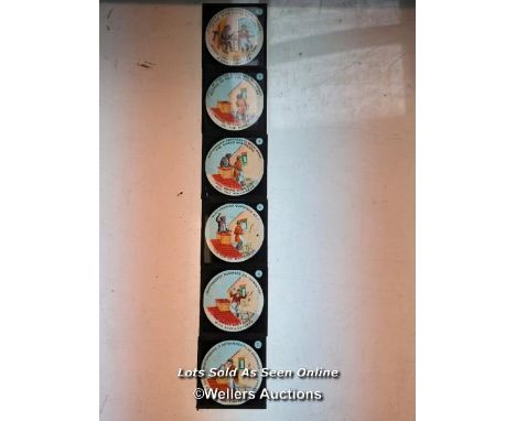 Set of 6 magic lantern slides  'the sweep and whitewasher' some missing from full set. 8.3cm x 8.3cm 