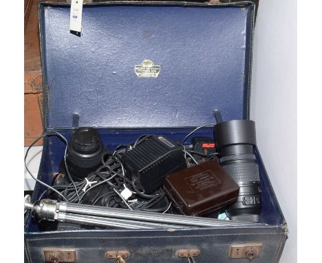 An Olympus Camedia C-5060 wide zoom camera; together with a Nikon D5100 camera; a selection of camera lenses and accessories,