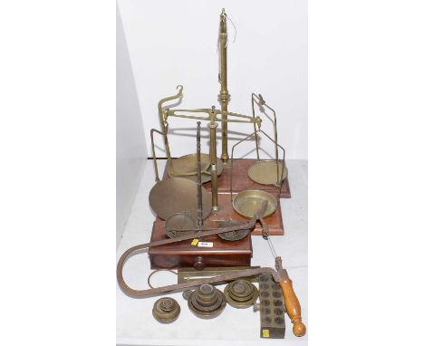 A set of brass scales, by S. Maw, Son &amp; Sons, Aldersgate St, London; together with two other sets of scales; a selection 