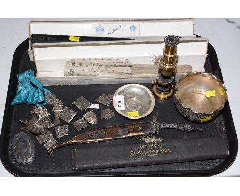 A selection of collectables, including: Dutch silver book mounts and clasps, a Victorian silver snuff box cover, Edwardian Fr