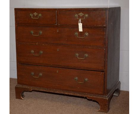 A 19th Century oak caddy top chest of two short over three long drawers, on bracket feet, 91.5 x 51 x 90cms high. 
