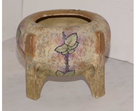 An Austrian amphora fluted circular planter, decorated with stylized flowers and foliage on a mottled cream ground, with gilt