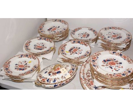 A Copeland Spode china part dinner service, including: dinner plates, side plates, bowls, serving plates, and a twin-handled 