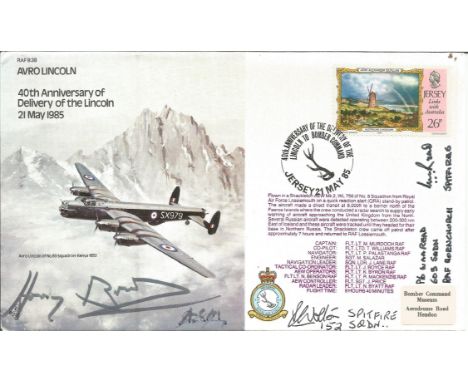 WW2 Battle of Britain pilot Ralph Wolton 152 sqn, ACM Harry Broadhurst and W A Read 603 Sqn Spitfires signed Avro Lincoln Bom