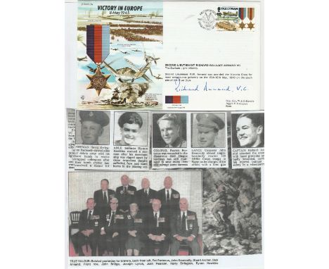Commemorative FDC JS50, 45, 12A 'Victory in Europe 8 May 1945. Signed by 2nd Lieutenant Richard Wallace Annand VC Durham Ligh