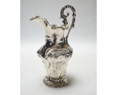 An ornate early Victorian silver cream jug, Charles Fox, London, 1838, 20.7cm, 9.8oz.