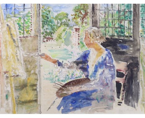 Margaret Fisher Prout ARA (1875-1963), watercolour, Portrait of an artist, signed, inscribed verso, purchased Studio Sale 11t