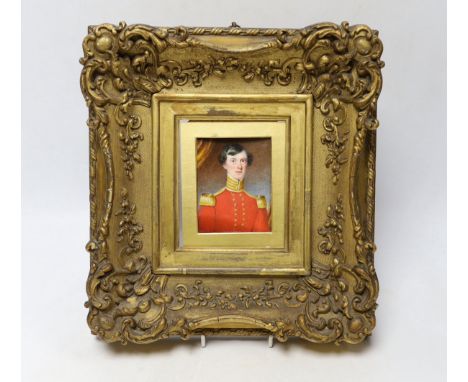 Early 19th century English school, watercolour portrait miniature on ivory of a gentleman wearing military dress, ornate gilt