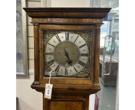 William Wilkins, Devizes. An 18th century 10 inch thirty hour longcase clock dial with date aperture, later figured walnut ca