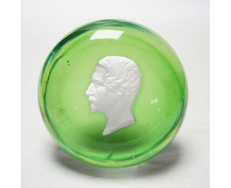 A Clichy Napoleon III sulphide portrait paperweight, 8cm in diameter