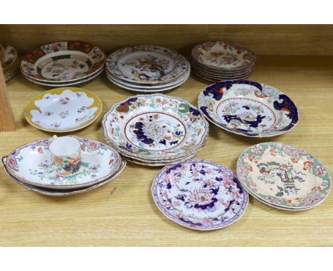 Twenty three mixed Spode, Masons and Ashworth Ironstone dishes, plates and a coffee can