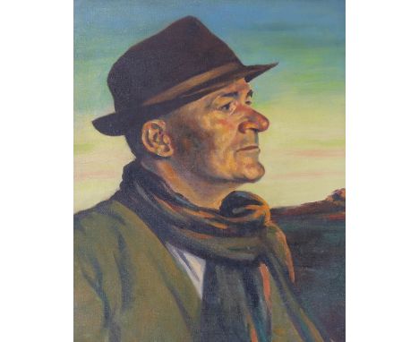 20th century English School, oil on canvas, Portrait of a gentleman, inscribed verso H. Russell, 49 x 39cm