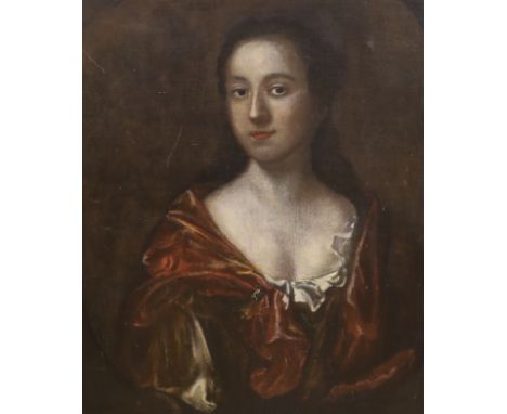 18th century English School, oil on canvas, Portrait of a lady, feigned oval, 63 x 52cm