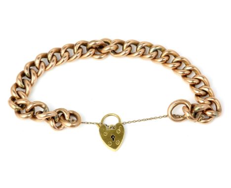Curb link bracelet, with heart padlock clasp and safety chain, in 9 ct rose gold, approximate length 19cmCondition Report:  G