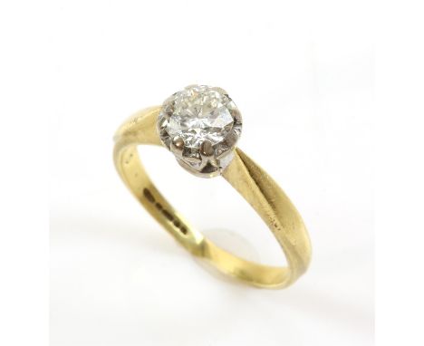 Single stone diamond ring, round brilliant cut diamond, weighing an estimated 0.50 carat, mounted in 18 ct white and yellow g