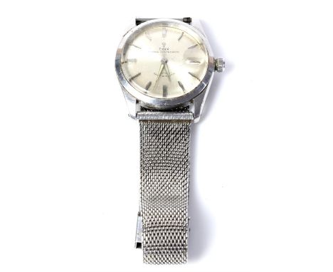 Tudor gentleman's Prince-Oyster date Rotor Self-Winding stainless steel wristwatch, Rolex signed case back and button, on a s
