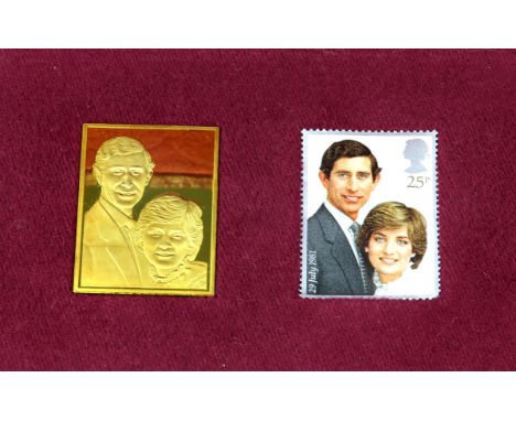 Limited edition replica stamp in 18 ct yellow gold, to commemorate the marriage of The Prince of Wales and Lady Diana Spencer