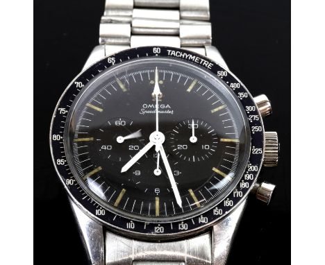 Omega Speedmaster, stainless steel reference ST 105 003. 65, wristwatch, the signed black dial, set with luminous baton hour 