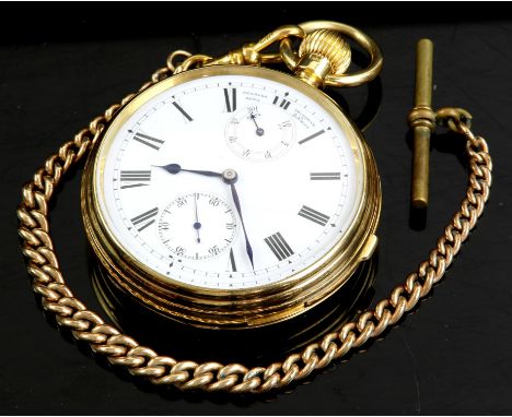Charles Frodsham, a gentleman's gold open face repeater pocket watch, the signed white enamel dial numbered 06215, with Roman