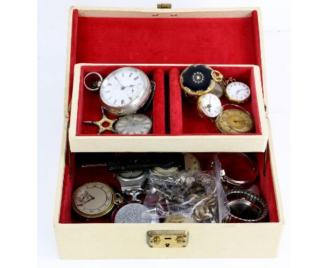 A gold and diamond set ladies hunter pocket watch, with unsigned white enamel dial, fitted with a key wind movement, a silver