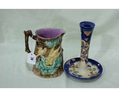 A Carlton Ware Circular Based Floral Decorated Candlestick Together With A Staffordshire Pottery Jug