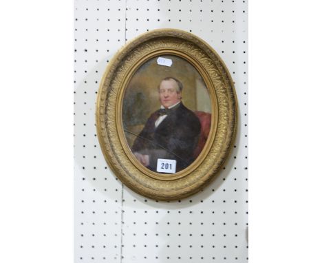 An Oval Format Oil On Card Victorian School Portrait Study Of A Gentleman