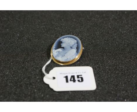 An Oval Portrait Cameo Brooch With In A Gold Pendant Frame