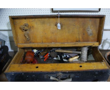 A Mid 20th Century Carpenter's Tool Box Together With A Selection Of Tools
