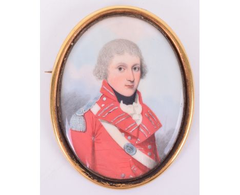 Portrait Miniature of a Georgian Officer in the 33rd Regiment of Foot, finely painted miniature showing the officer in scarle