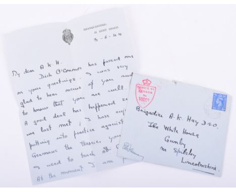 Historically Important Handwritten Letter from Field Marshall Montgomery, Written to a Military Friend Brigadier  A.K. Hay Wh