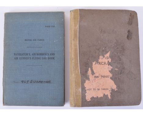 Royal Air Force Navigators, Air Bombers and Air Gunners Flying Log Book of 1583969 W/Op A Sugarman plus Air Ministry Recognit