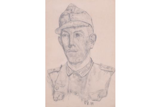 Framed Pencil Sketch Of Ww2 German Soldier Dated 1944 And Signed By The Artist To The Lower Sect