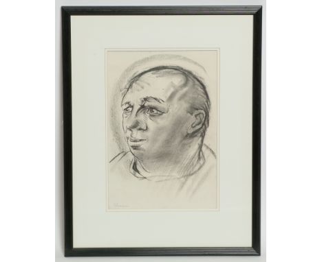 * PETER HOWSON OBE,
A FRIENDLY FACE
charcoal on paper, signed in pencil
44cm x 29.5cm
Mounted, framed and under glass