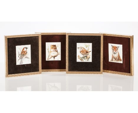 * RITA E WHITAKER RMS SWA,
FOX CUB, HARVEST MOUSE, WREN AND SPARROW
set of four, each low stoving enamel on copper, each sign