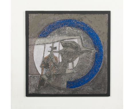 * ROBERT STEWART (SCOTTISH 1946 - 1995),
CERAMIC CIRCLE
mixed media plaque, signed and dated '71
46cm x 45cm
Mounted
Provenan