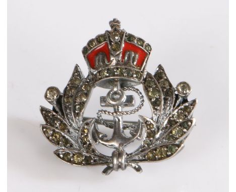 A Naval sweetheart brooch, with an enamel crown over the anchor set with paste, 24mm diameter&nbsp;