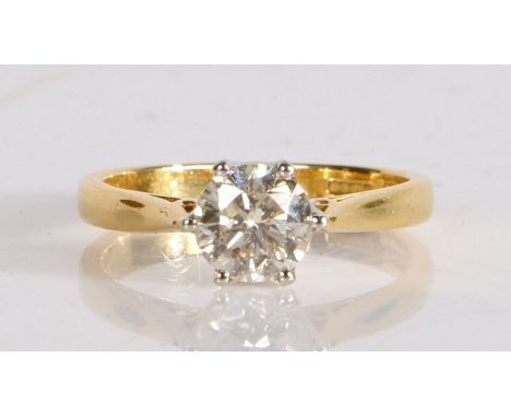 An 18 carat gold diamond solitaire ring, the round cut diamond at approximately 1 carat, 3.6 grams, ring size M&nbsp;